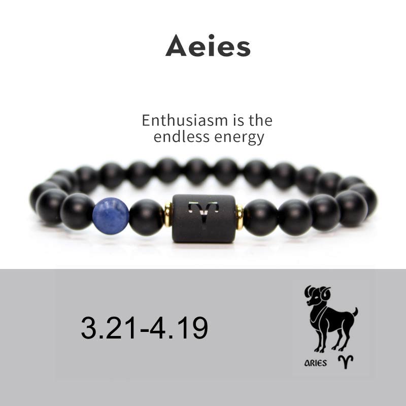 Black Onyx, Tiger Eye, Imperial Jasper & Turquoise Adjustable Zodiac Sign Beaded Bracelet