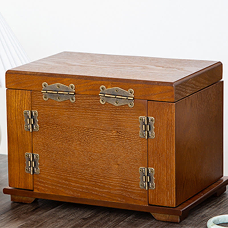 Vintage Large Capacity Wooden Jewelry Box Jewelry Storage Box With Mirror