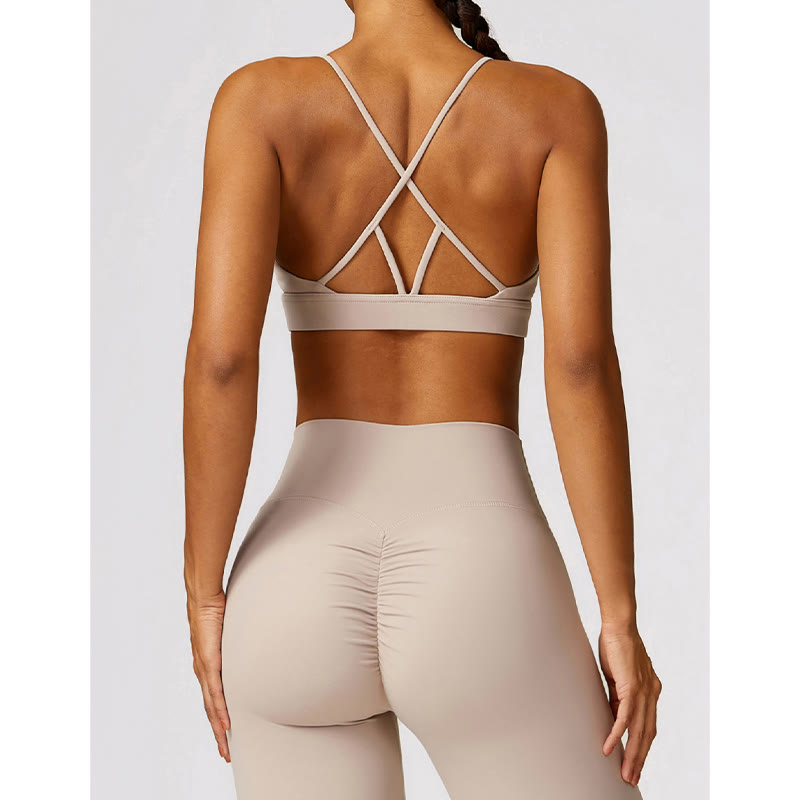Gym Sports Yoga Backless Bra Crop Tank Top Breathable Shorts