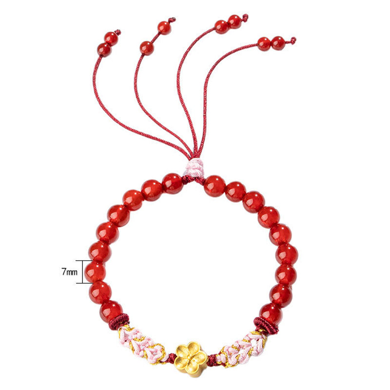 999 Sterling Silver Natural Red Agate Pink Crystal Cherry blossom Bracelet