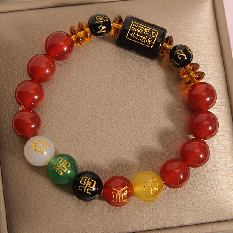 Five Elements Black Onyx Red Agate Wisdom Wealth Bracelet