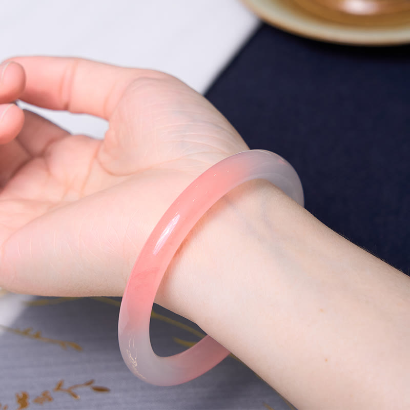 Pink Golden Silk Jade Bangle & Strawberry Quartz Beaded Bracelet Bundle Set
