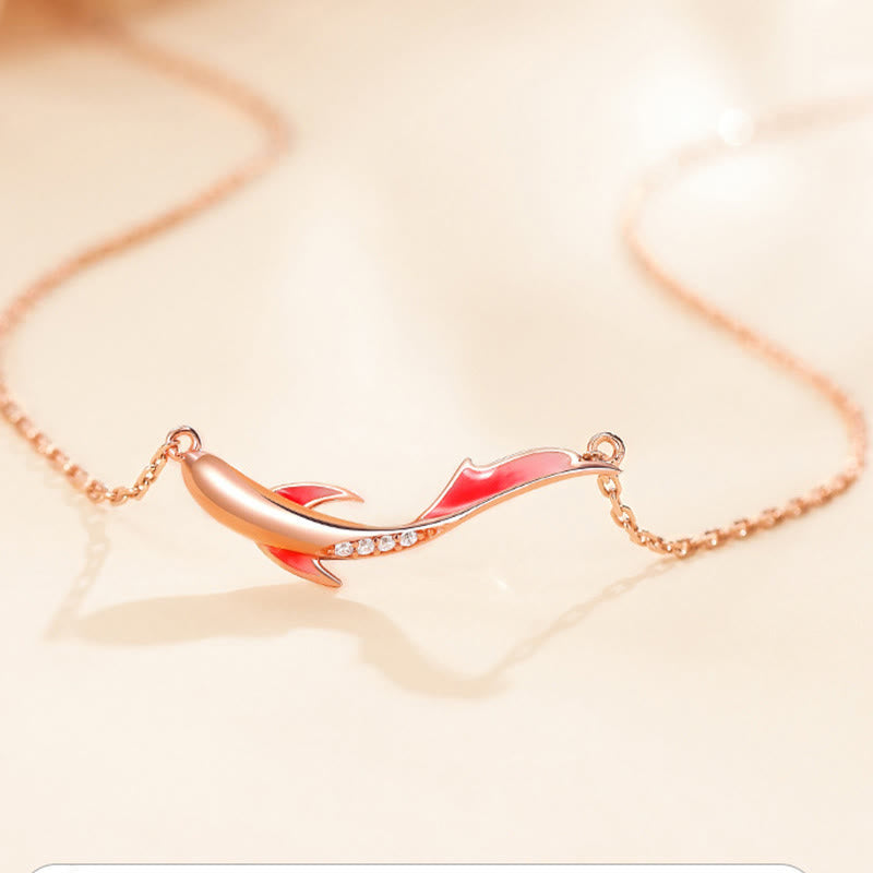925 Sterling Silver Koi Fish Luck Zircon Prosperity Necklace Pendant