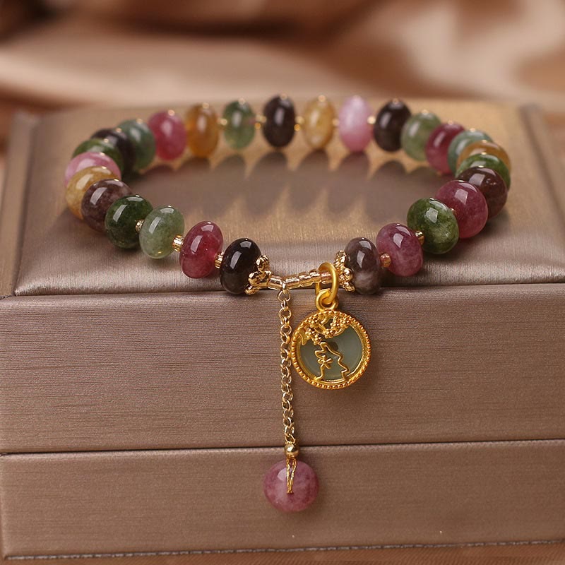 Colorful Tourmaline Cute Flower Rabbit Charm Love Bracelet