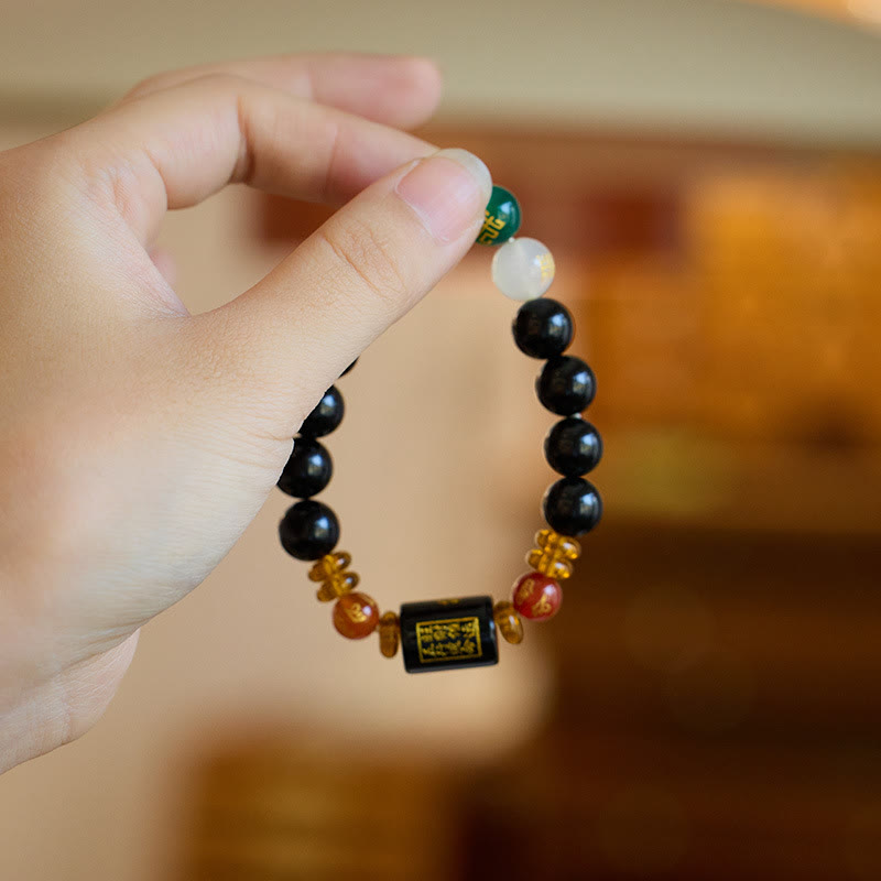 Five Elements Black Onyx Red Agate Wisdom Wealth Bracelet