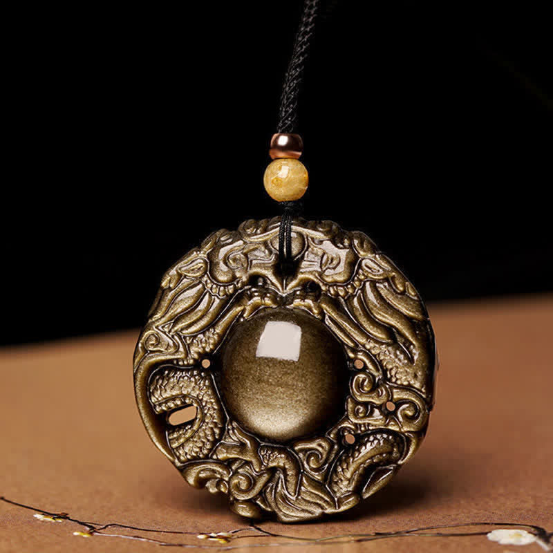 Natural Gold Sheen Obsidian Rainbow Obsidian Dragon Strength Necklace Pendant (Extra 35% Off | USE CODE: FS35)