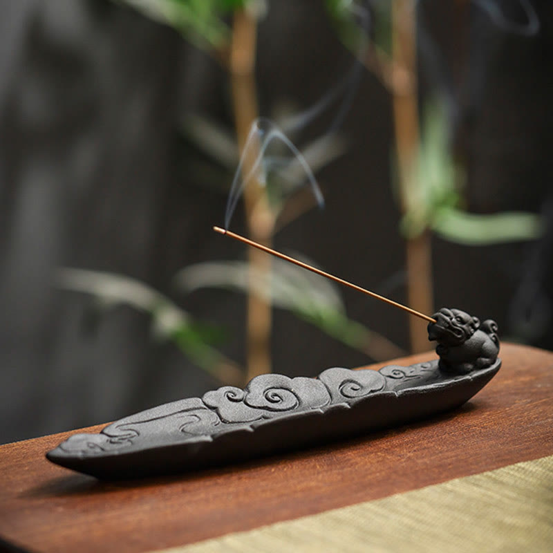 Auspicious Clouds Pixiu Healing Ceramic Stick Incense Burner Decoration