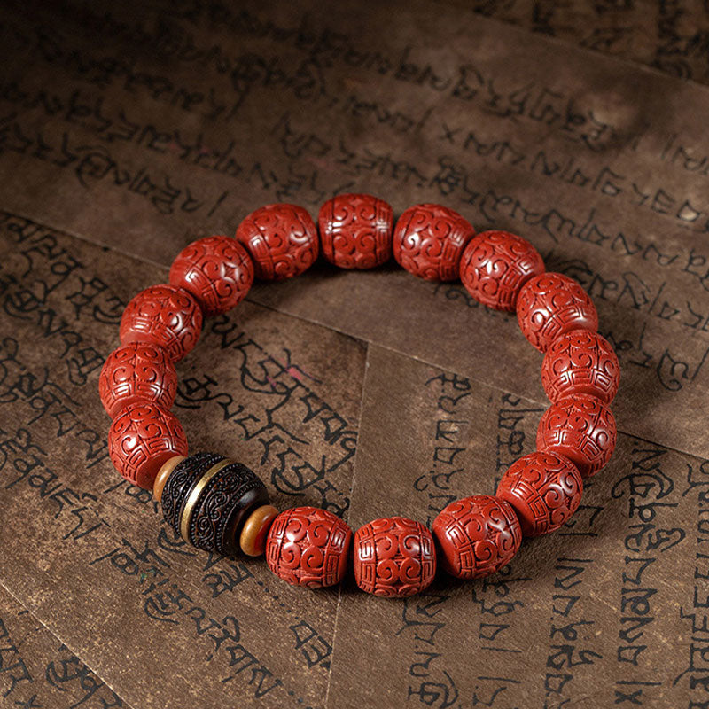 Natural Cinnabar & Ebony Wood Beaded Bracelet for Mindful Centering
