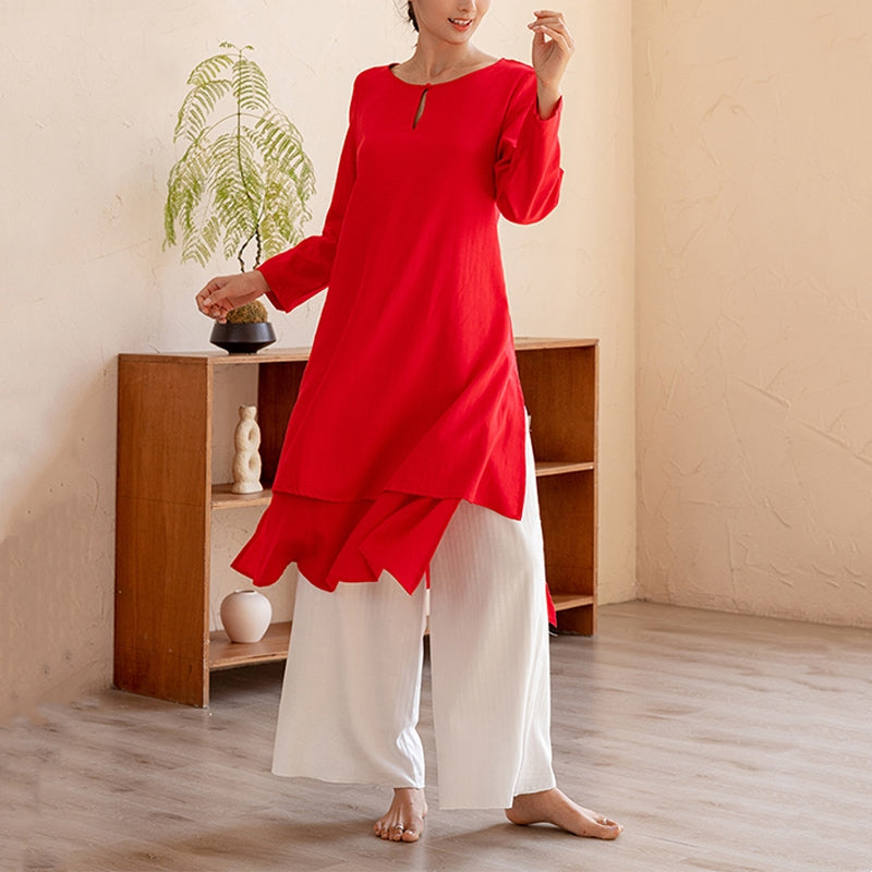 2Pcs Simple Design Tai Chi Meditation Yoga Clothing Top Pants Women's Set