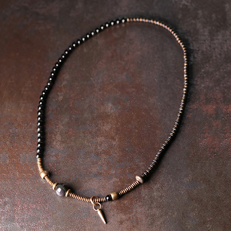 Rainbow Obsidian Ebony Wood Copper Healing Triple Wrap Bracelet