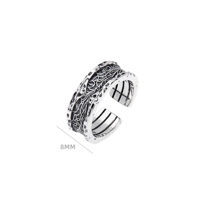 Retro 925 Sterling Silver Tang Dynasty Flower Adjustable Ring