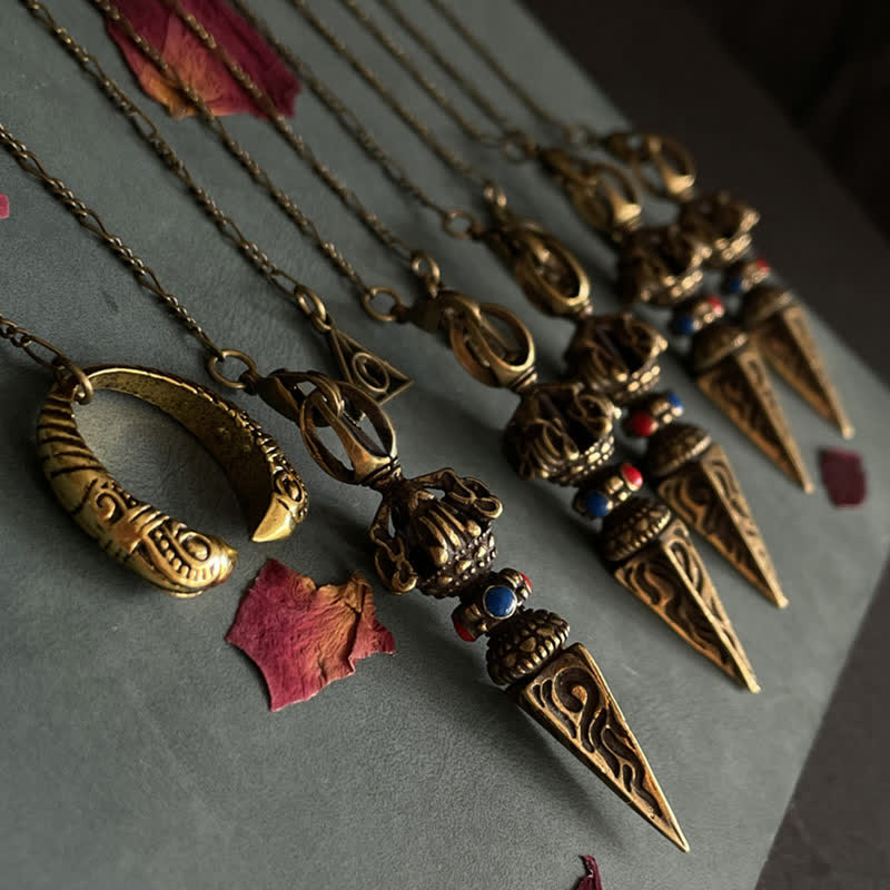 Pentagram Eye of God Feather Hamsa Copper Healing Necklace Pendant Pendulum