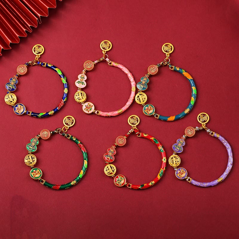 Tibetan Handcrafted Copper Wu Lou and Guardian Lion Cord Bracelet