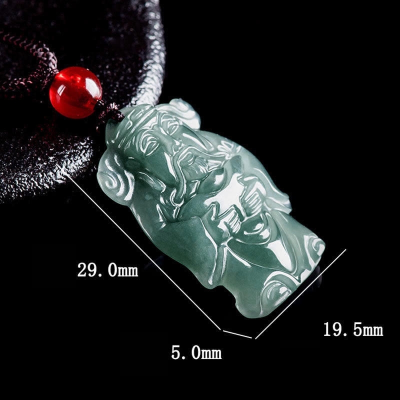 Natural Green Jade Chinese God of Wealth Caishen Ingot Abundance Necklace Pendant