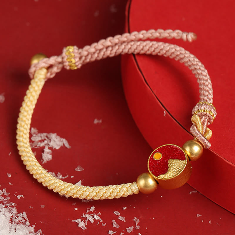 Handmade Mountain and Sea Engraved Luck Two-Color String Couple Bracelet