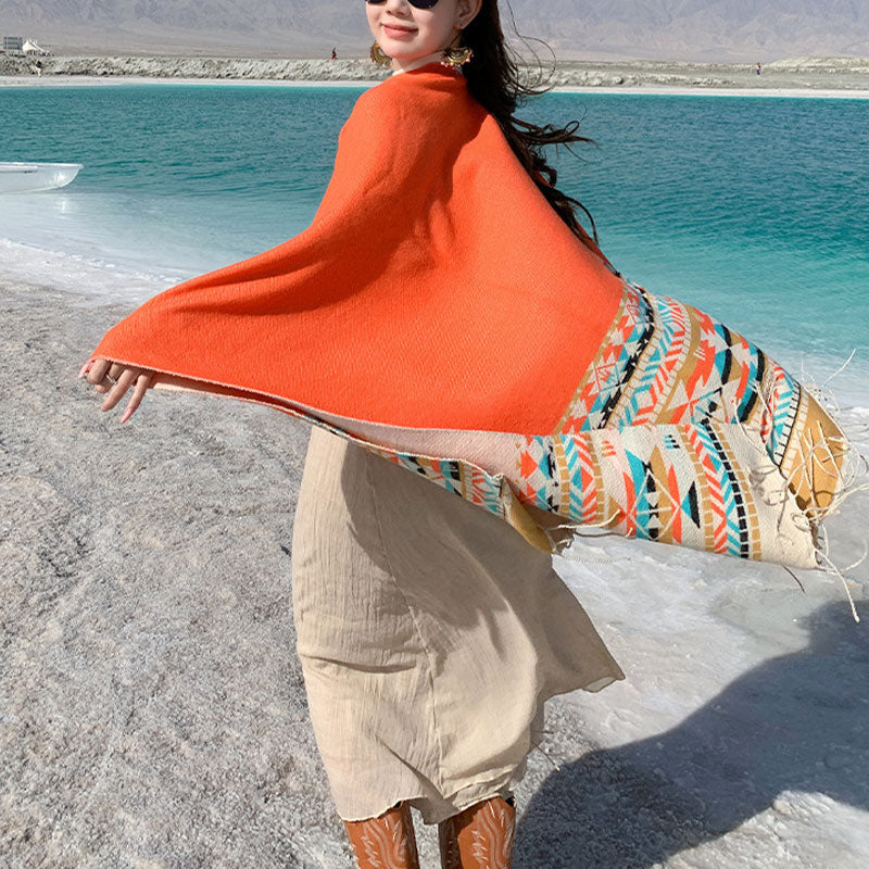 Tibetan Shawl Colorful Geometry Winter Cozy Travel Scarf Wrap