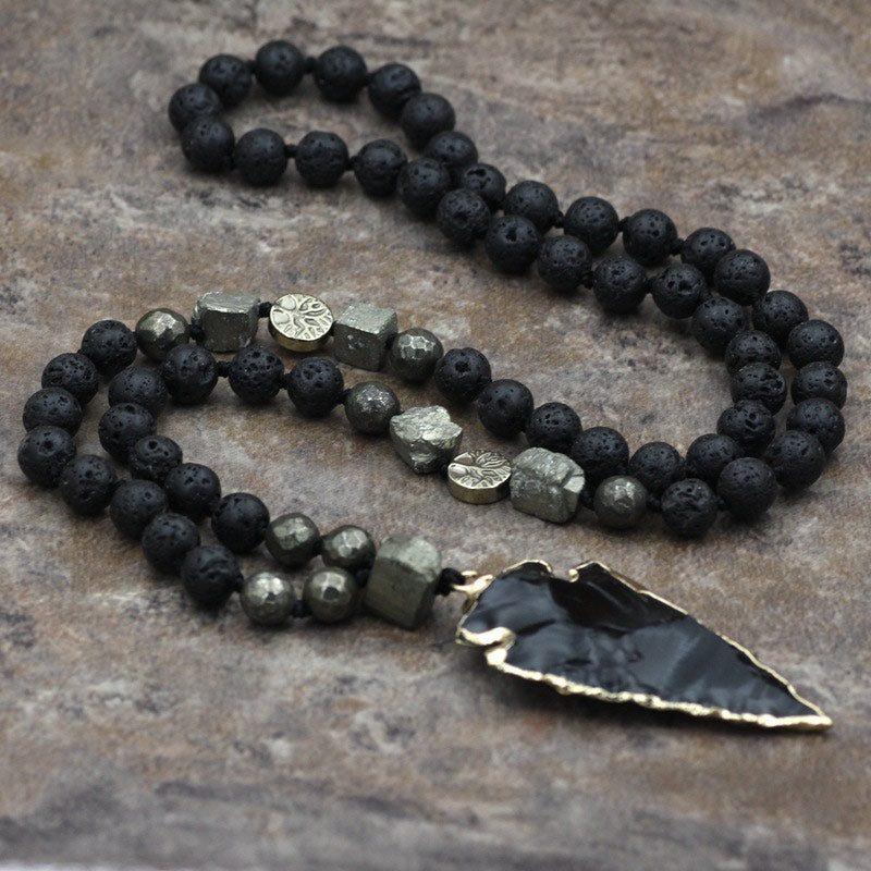 Natural Lava Rock Yoga Meditation Necklace Arrow Pendant (Extra 30% Off | USE CODE: FS30)