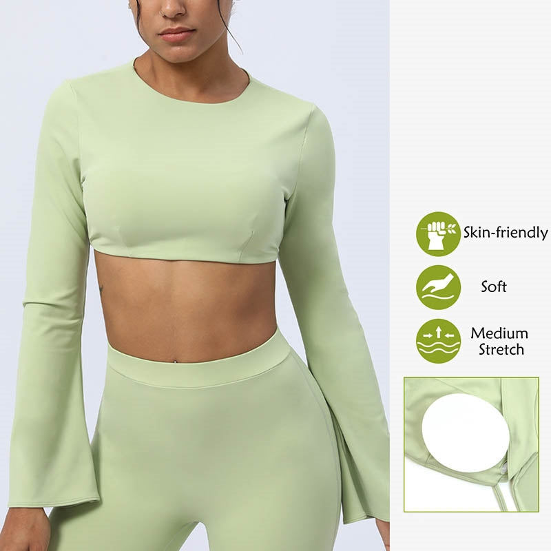 Long Sleeve Backless Strap Top Bra Flare Pants Fitness Yoga Outfit