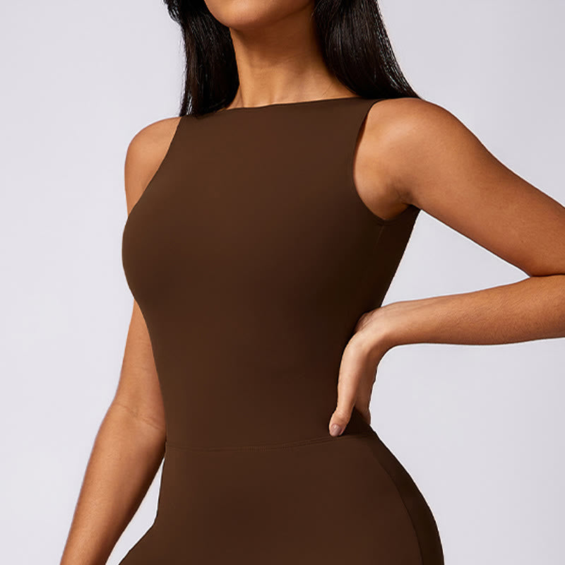 Women Casual Sleeveless Jumpsuit Flare Pants Sports Fitness Yoga Bodysuit