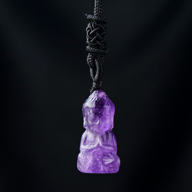 Various Crystal Amethyst Pink Crystal White Crystal Citrine Buddha Carved Spiritual Healing Necklace Pendant Decoration