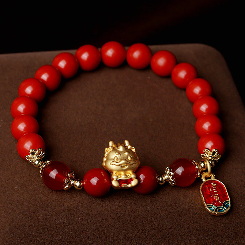 Year of the Dragon Natural Cinnabar Ingot Protection Bracelet