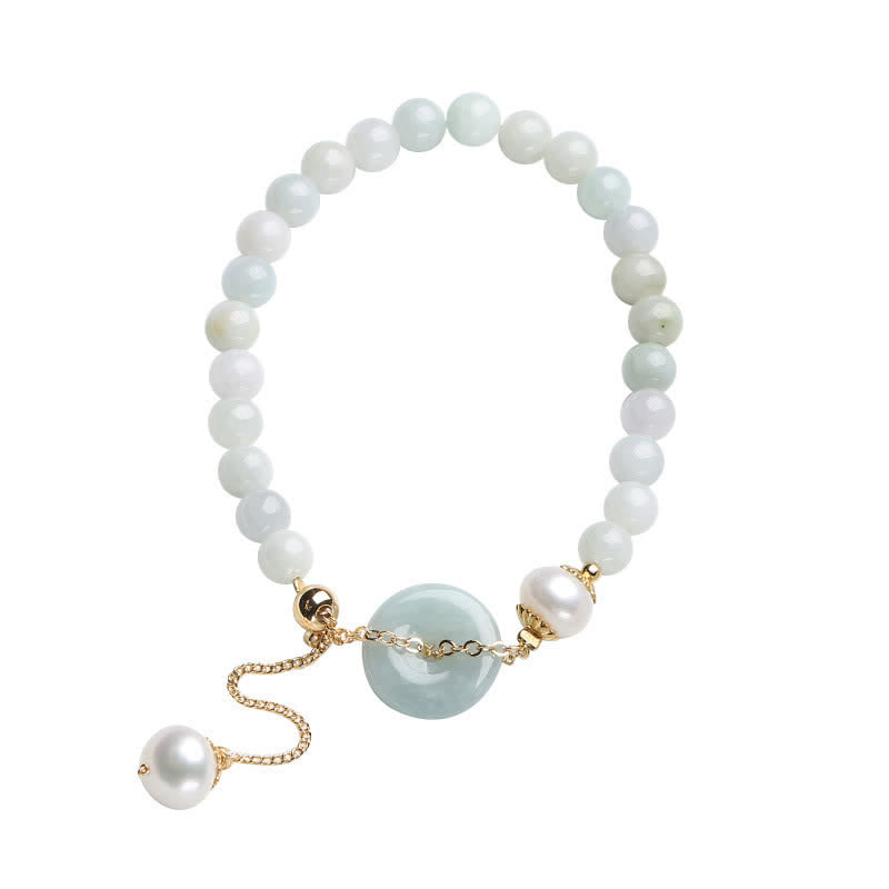 Natural Jade Pearl Gold Copper Peace Buckle Bracelet