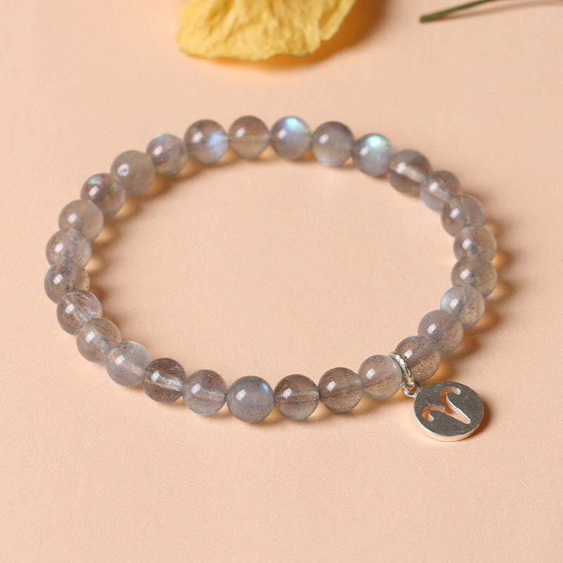 Celestial Moonstone Beaded Bracelet with 12 Zodiac Constellations