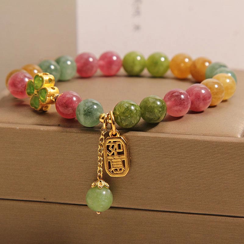 Tourmaline Jade Colorful Four-leaf Clover Positive Bracelet