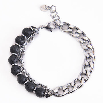 Lava Rock and Steel Chian Mixed Strength Bracelet