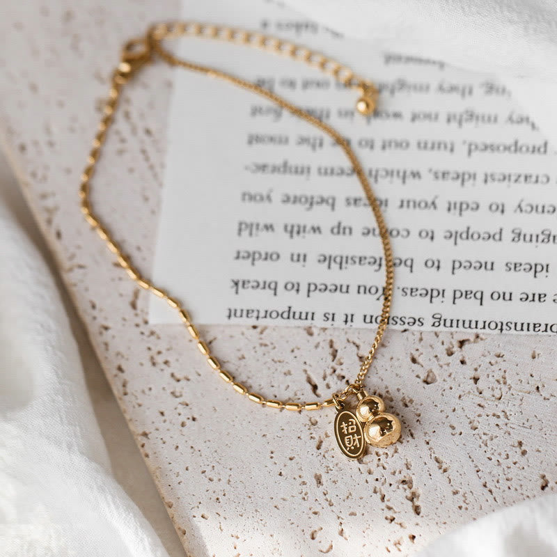 18k Gold Plated Copper Lucky Gourd Design Wealth Buckle Anklet
