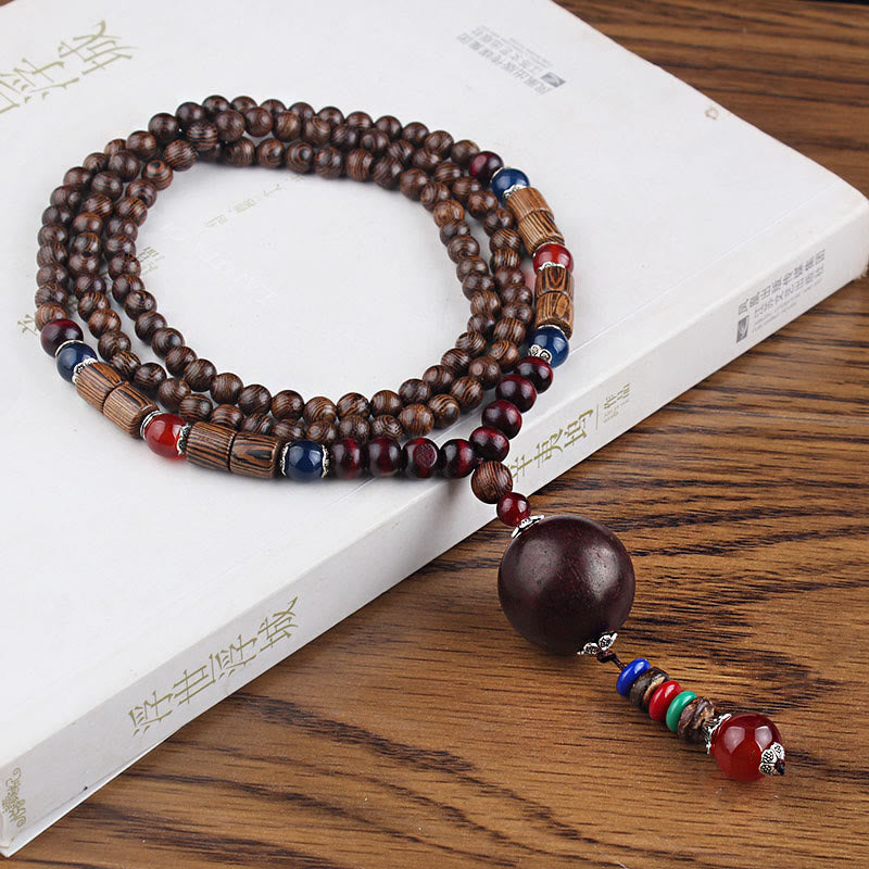Tibetan Wenge Wood Bodhi Seed Agate Balance Peace Necklace Pendant (Extra 40% Off | USE CODE: FS40)