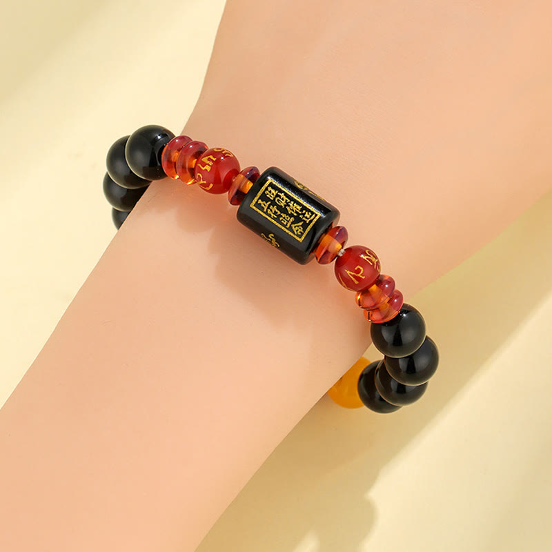 Five Elements Black Onyx Red Agate Wisdom Wealth Bracelet