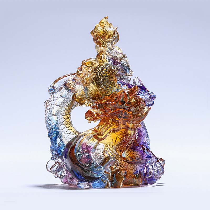 Year of the Dragon Handmade Liuli Crystal Art Piece Protection Home Office Decoration With Base