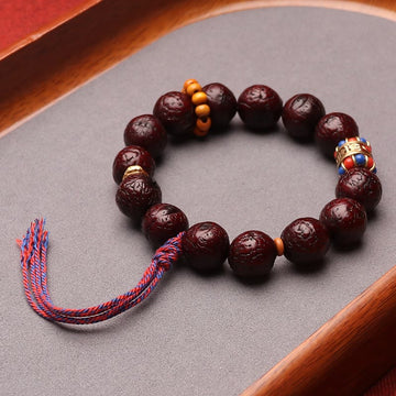 Natural Bodhi Seed Bead Tassel Bracelet with Buddha Charm