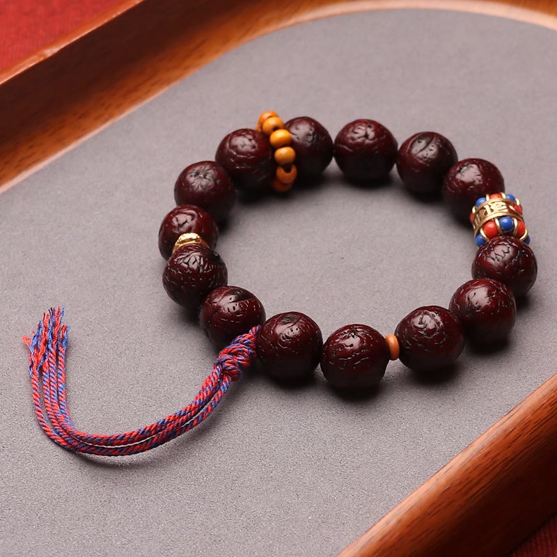 Natural Bodhi Seed Bead Tassel Bracelet with Buddha Charm