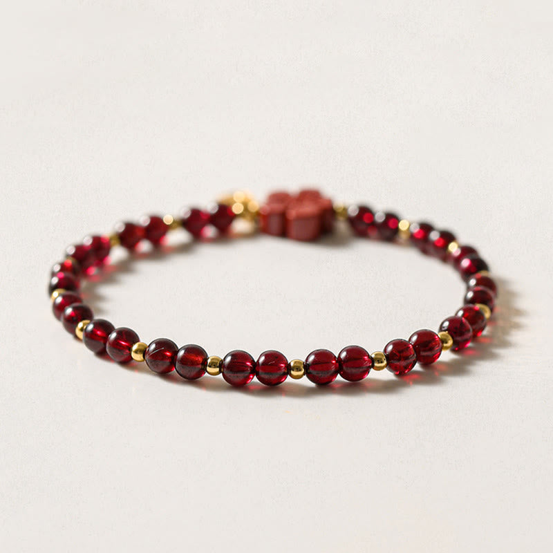 14K Gold Plated Natural Garnet Cinnabar Flower Calm Bracelet