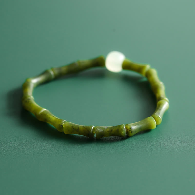 Green Bamboo Jade Pattern Luck Abundance Bracelet
