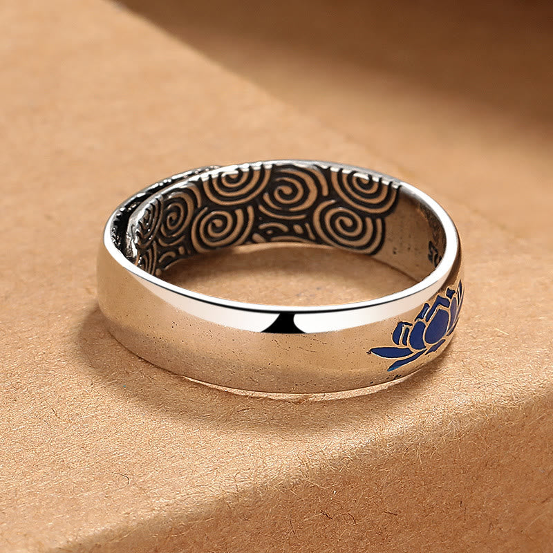 Tibetan Blue Lotus Auspicious Clouds Copper Enlightenment Ring