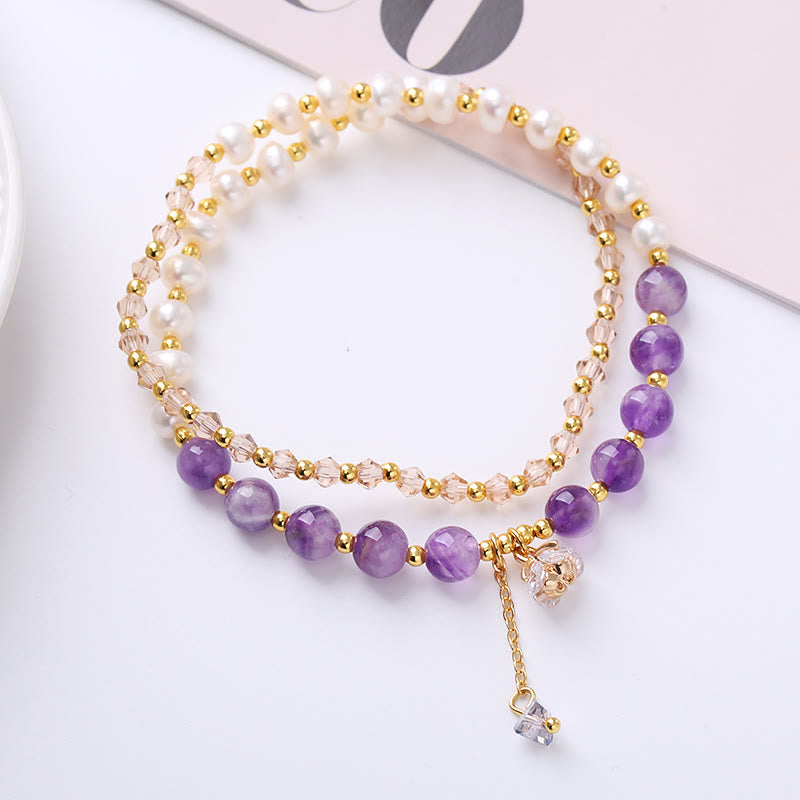 Natural Pearl and Gemstone Double Wrap Bracelet for Spiritual Balance