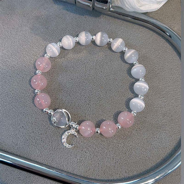 Natural Cat's Eye Pink Crystal Moon Love Charm Bracelet