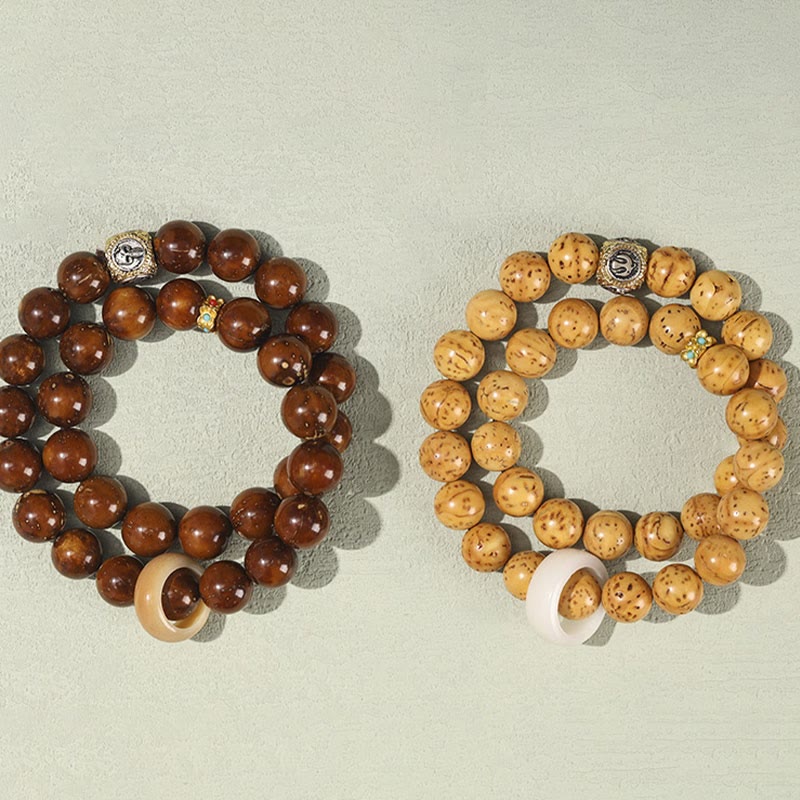Tibetan Style Double Wrap Bracelet with Turquoise, Copper and Natural Purple Gold Rat Bodhi Seeds
