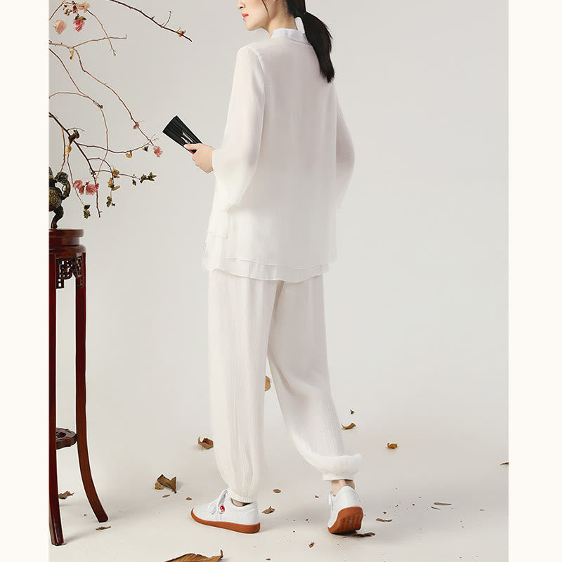 Cotton-Linen Frog-Button Meditation and Tai Chi Two-Piece Set