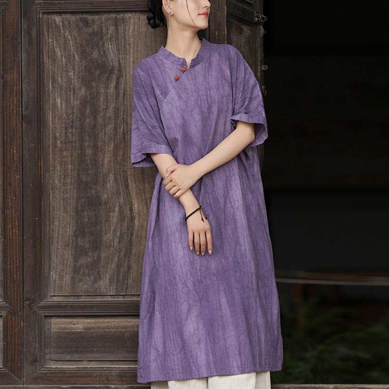 Handmade Tie Dye Ramie Linen Midi Dress Wide Leg Pants With Pockets