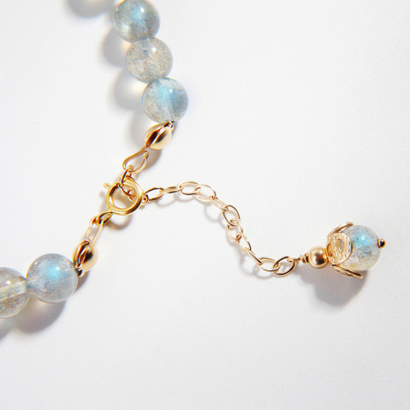 Moonstone and Strawberry Quartz Gold Pixiu Beaded Bracelet