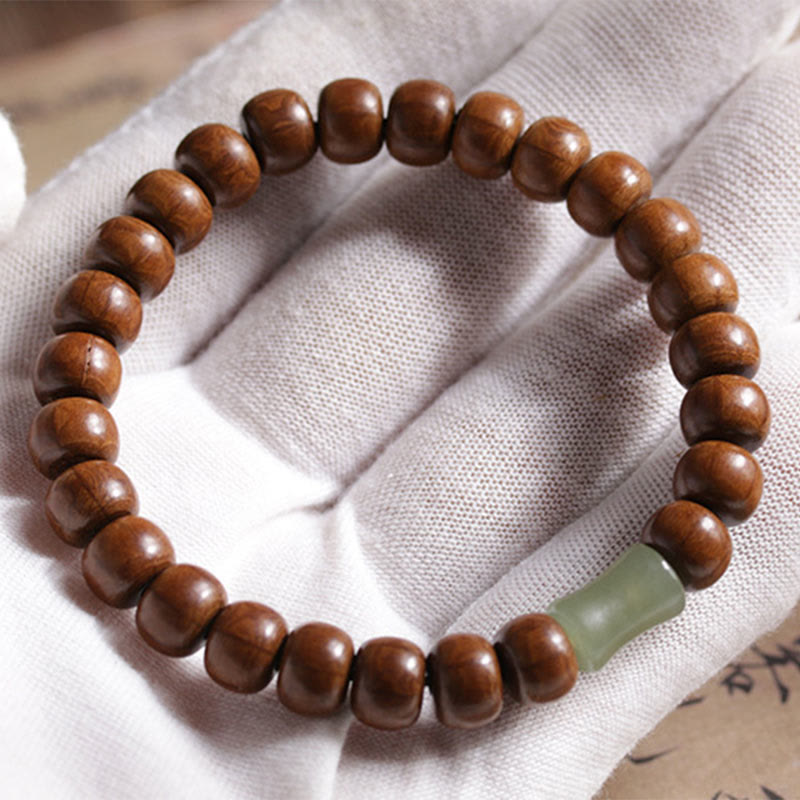 Natural Abelia Biflora Wood Hetian Jade Bamboo Bead Warding Off Evil Spirits Bracelet