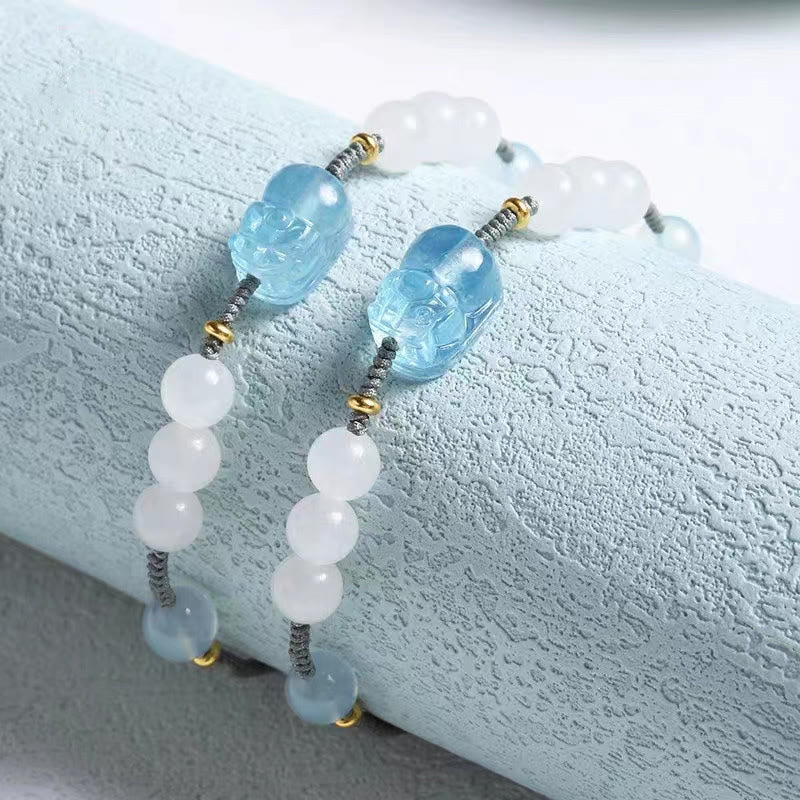 Natural Aquamarine PiXiu Hetian White Jade Healing Bracelet