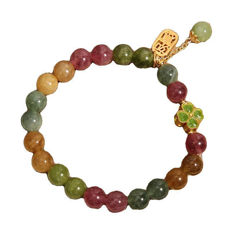 Tourmaline Jade Colorful Four-leaf Clover Positive Bracelet