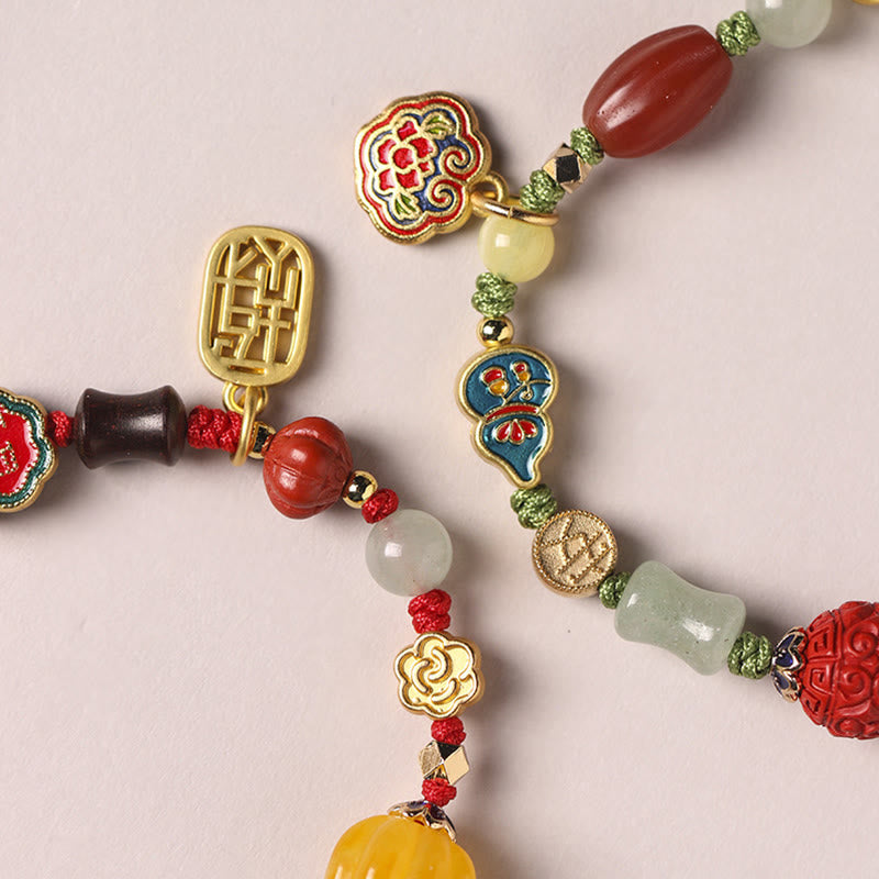 Zeniora Multi-Stone Copper Auspicious Clouds Bracelet with Aventurine, Agate, Amber, Cinnabar