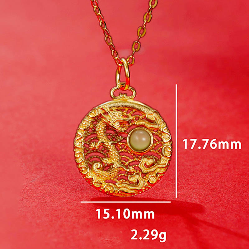 925 Sterling Silver Year Of The Dragon Auspicious Clouds Hetian Jade Inlaid Luck Necklace Pendant