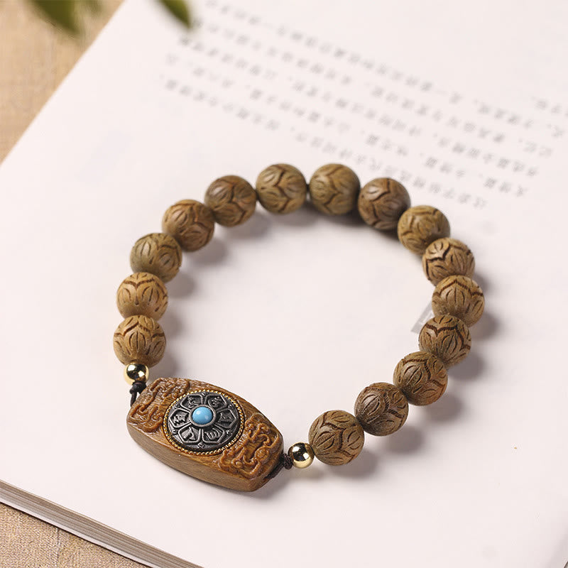 Om Mani Padme Hum Natural Wood Soothing Beaded Bracelet